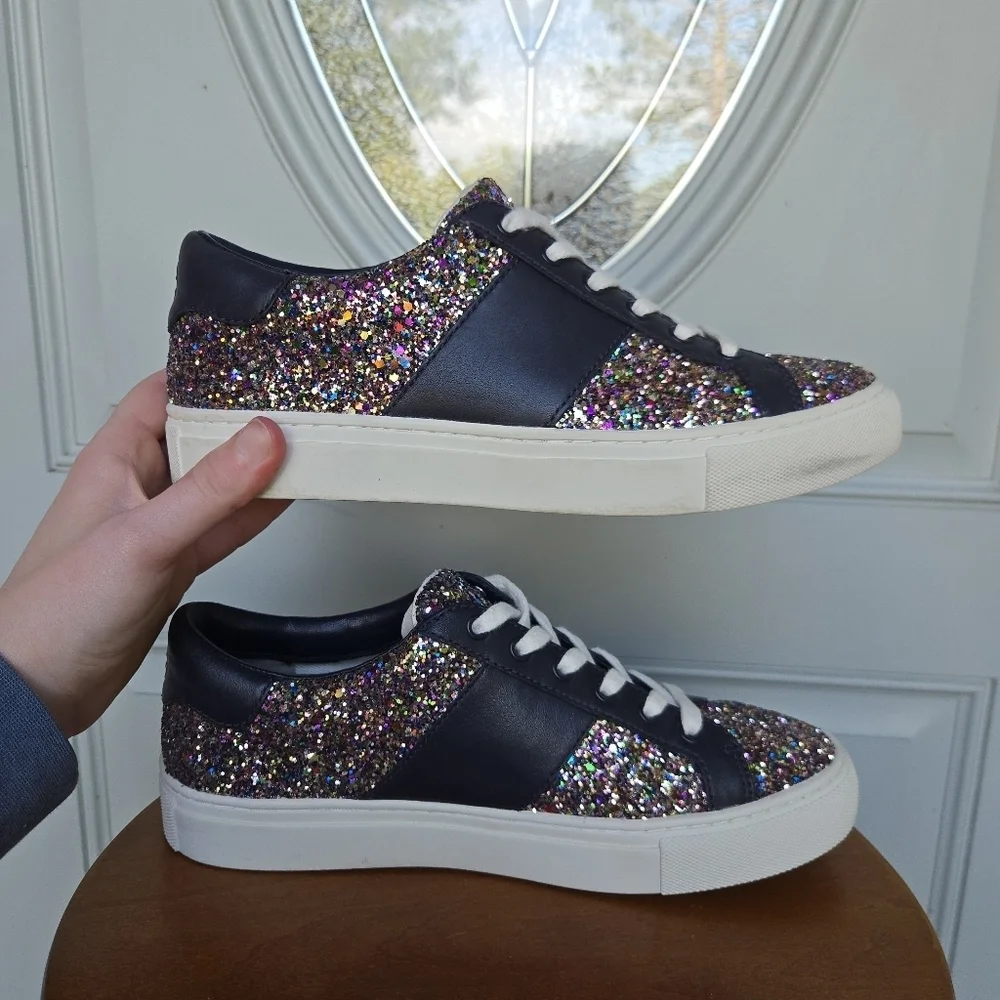 Tory Burch Carter Glitter Lace-Up Sneakers Leather